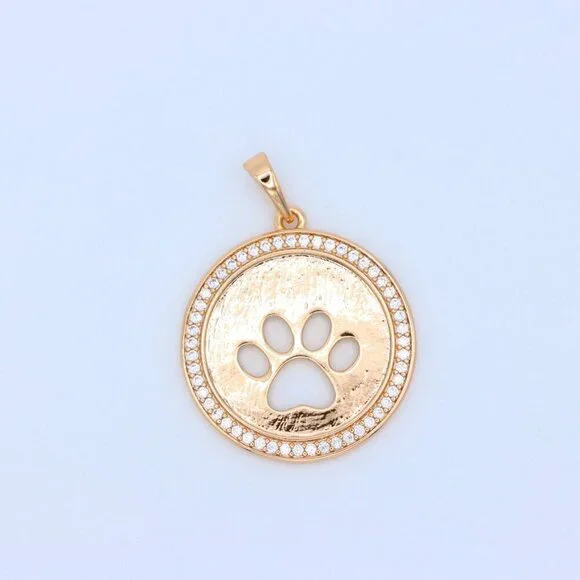 "Rose Gold Circle Pendant with Paw Print Cutout and Stone Border, XPPT1242 - Picture 3 of 11